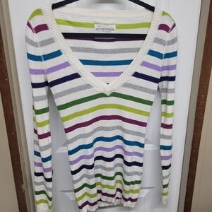 Aeropostale Striped V-Neck Sweater Medium 90s Y2k Preppy